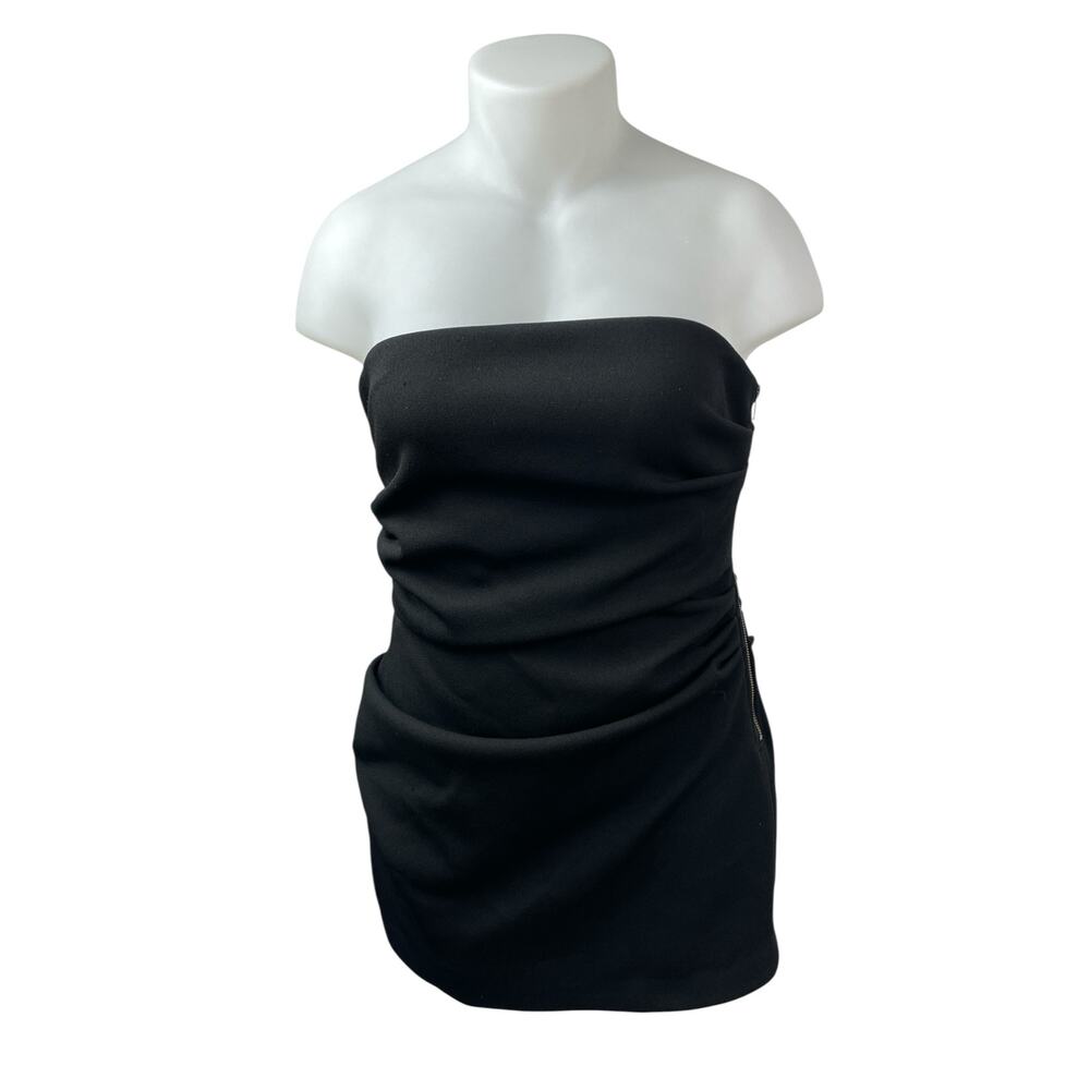 Misha Womens Black Ruched Sleeveless Side Zip Tube Bandeau Mini Bodycon Dress 12